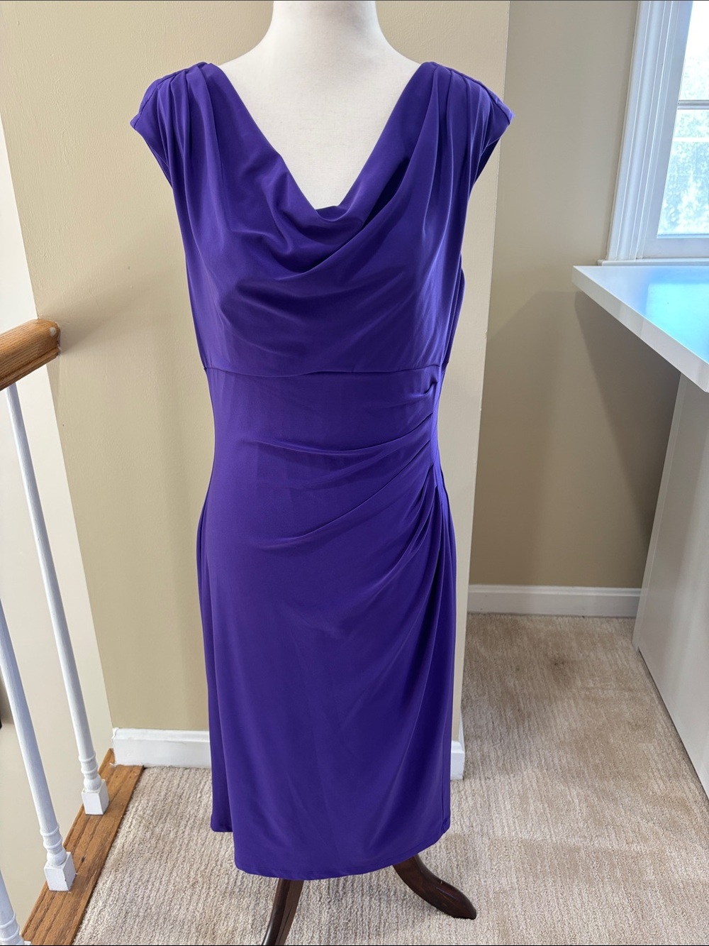Lauren Ralph Lauren Purple Cowl-Neck Knit Midi Dress Size 12 EUC